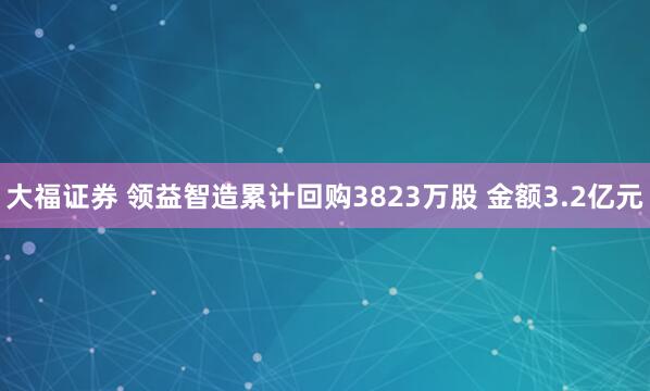 大福证券 领益智造累计回购3823万股 金额3.2亿元