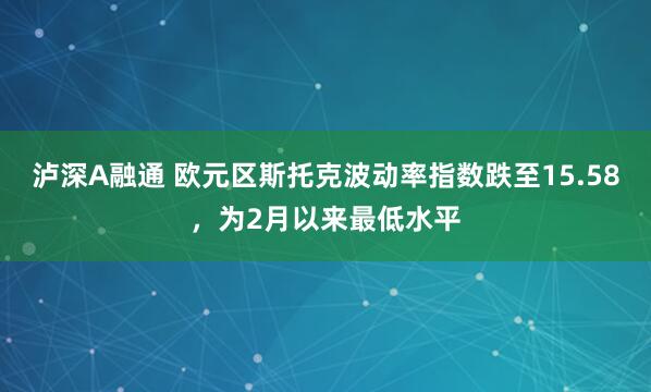 泸深A融通 欧元区斯托克波动率指数跌至15.58，为2月以来最低水平